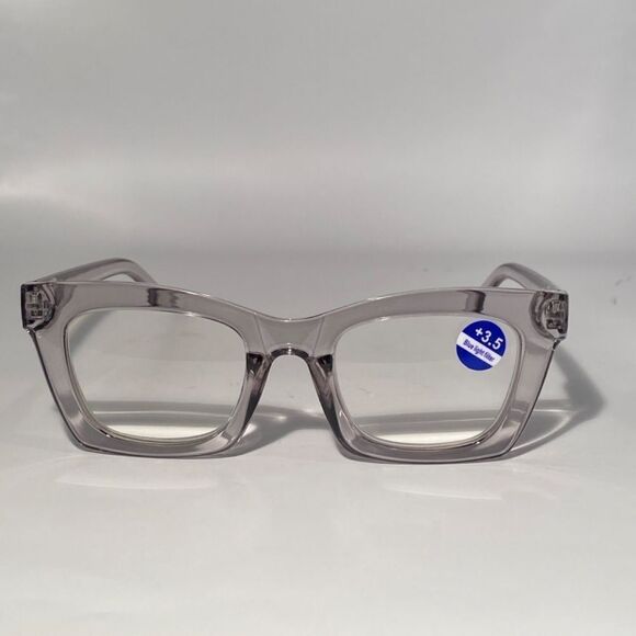 1148 Gretchen Reading Glasses 3.5 Sq Eyeglasses Clear Grey Frames NWT - Picture 3 of 9